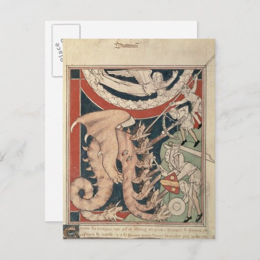 Frauen in Wolke über fünf Männer kämpfen Postkarte (Vorne/Hinten)