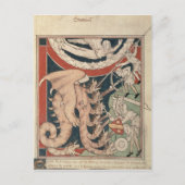 Frauen in Wolke über fünf Männer kämpfen Postkarte (Vorderseite)