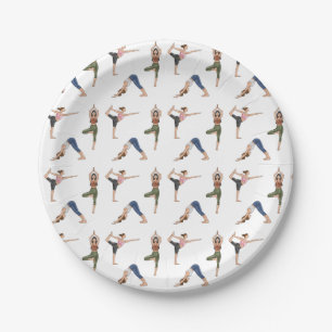 Frauen in Yogapositionen Farbige Workout-Muster Pappteller