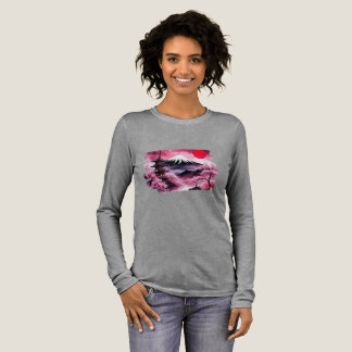 Frauen Japanische Landschaft Langarm T-Shirt Tri-Blend Shirt