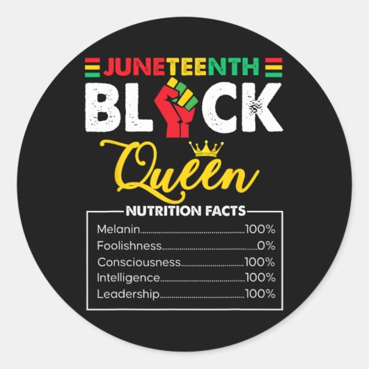 Frauen Juneteenth Black African Queen Nutritional Runder Aufkleber (Vorderseite)