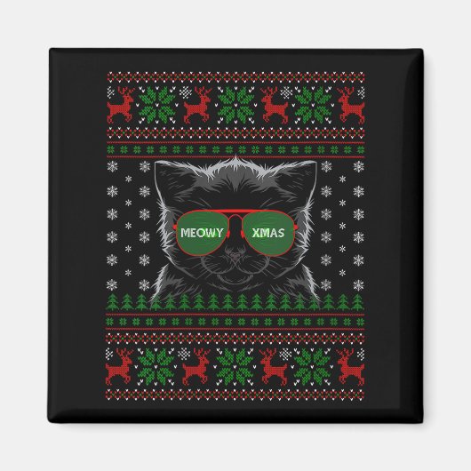 Frauen Katze hässlicher Weihnachtspullover Stil lu Magnet (Vorne)