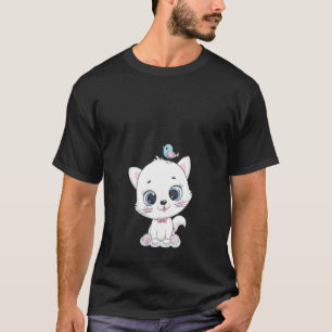 Frauen Katze Mit Großen Augen Und Vögel Was Singt T-Shirt