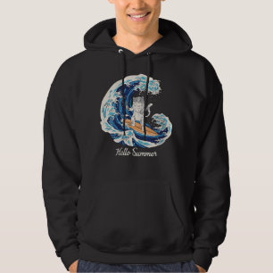 Frauen Katze mit Sushi-Welle Vintage-Surfer Surfen Hoodie