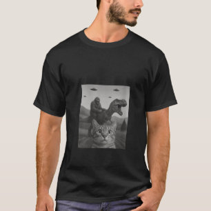 Frauen Katze Selfie mit Bigfoot Riding T rex Dinos T-Shirt