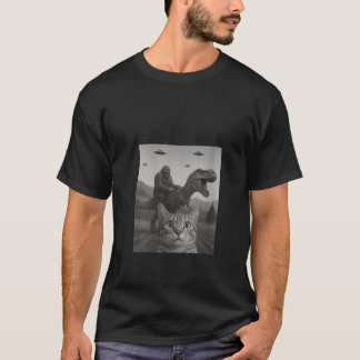 Frauen Katze Selfie mit Bigfoot Riding T rex Dinos T-Shirt