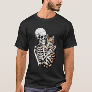 Frauen Katze und Skelett Schädel Umarmen Katze Mam T-Shirt