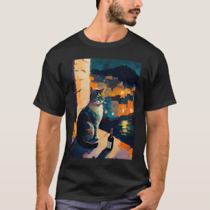 Frauen Katze und Wein T-Shirt