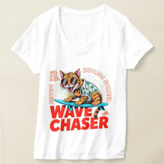 Frauen Katzenliebhaber Sommer Wellenjäger T-Shirt