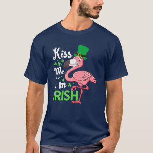 Frauen Kiss Me I Bin Irish Pink Flamingo St Patric T-Shirt