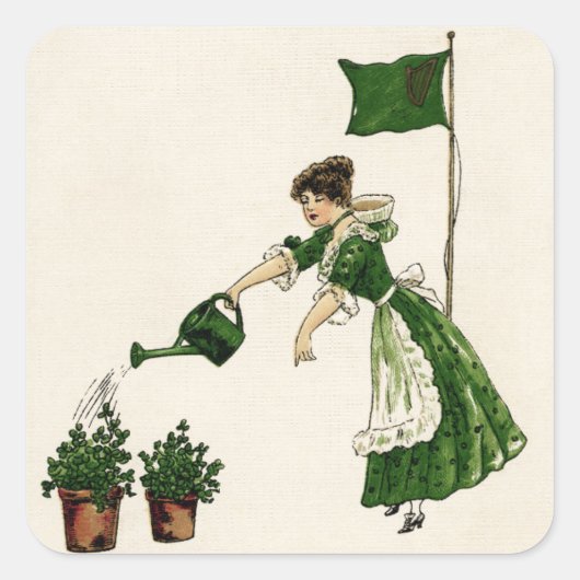 Frauen & Kleeblatt Vintag St. Patrick's Day Quadratischer Aufkleber (Vorderseite)