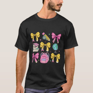 Frauen Kokette Rosa Schleifen Bänder Bleistift Leh T-Shirt