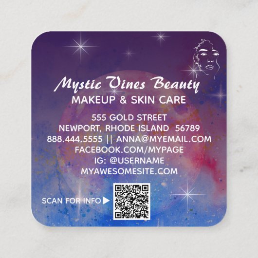 *~* Frauen Kosmische Pflanze Goddess Floral QR MOO Quadratische Visitenkarte (Rückseite)