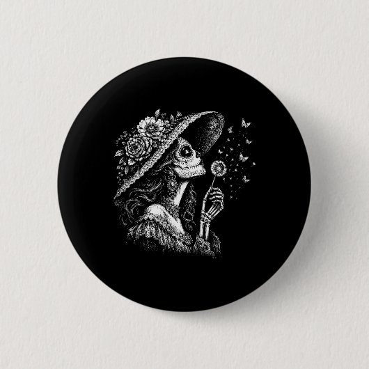 Frauen La Catrina Wünsche ausblasender Löwenzahn Button (Vorderseite)