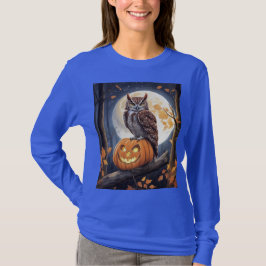 Frauen Langarm Halloween-Schreieule Jack Tee