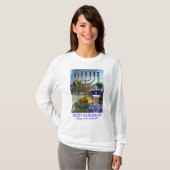 Frauen lange Ärmel T. Happy Hanukkah, Löwe T-Shirt (Vorne ganz)