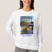 Frauen lange Ärmel T. Happy Hanukkah, Löwe T-Shirt (Vorderseite)