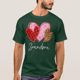 Frauen Leopard Kariertes Herz Oma Valentinstag T-Shirt
