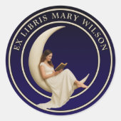 Frauen lesen auf dem Crescent Moon x Libris Templa Runder Aufkleber (Vorderseite)