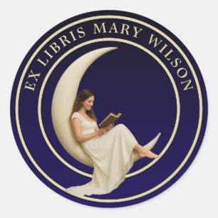 Frauen lesen auf dem Crescent Moon x Libris Templa Runder Aufkleber