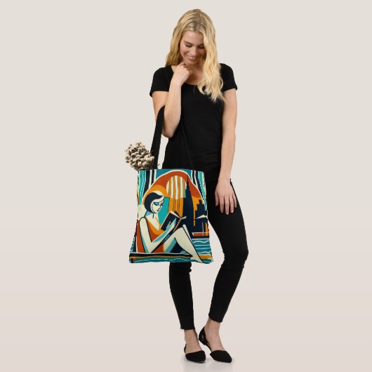 Frauen lesen Buch Poolside Art Deco Design Tasche (Am Model)