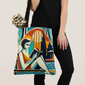 Frauen lesen Buch Poolside Art Deco Design Tasche (Von Nahem)