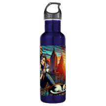 Frauen lesen im City-Fenster mit Cat und Kaffee