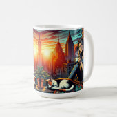 Frauen lesen im City-Fenster mit Cat und Kaffee Kaffeetasse (VorderseiteRechts)