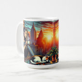 Frauen lesen im City-Fenster mit Cat und Kaffee Kaffeetasse (Vorderseite Links)