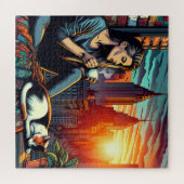 Frauen lesen im City-Fenster mit Cat und Kaffee Puzzle (Horizontal)