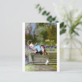 Frauen lesen mit Collie Hunden Postkarte (Stehend Vorderseite)