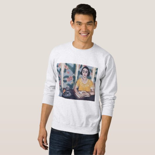Frauen-Lesung mit Pfirsichen Matisse Crewneck Sweatshirt (Vorne ganz)