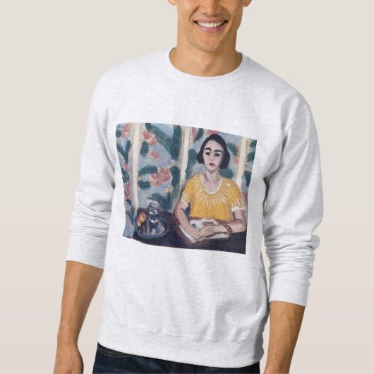 Frauen-Lesung mit Pfirsichen Matisse Crewneck Sweatshirt (Vorderseite)