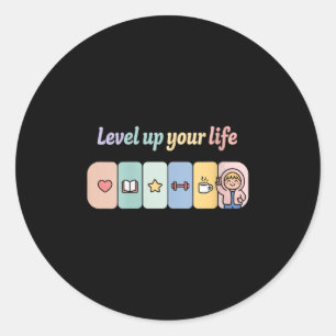 Frauen Level Up Your Life Fortschrittsbalken Gamer Runder Aufkleber