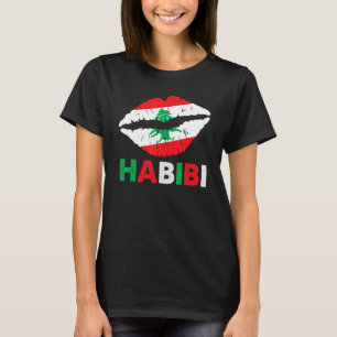 Frauen Libanon Habibi Spruch Lippen Libanon-Flagge T-Shirt
