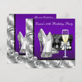 Frauen Lila Geburtstagspartei Einladung (Vorne/Hinten)