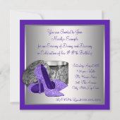 Frauen Lila Geburtstagspartei mit Silberschnur Einladung (Rückseite)