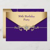 Frauen Lila Gold 50. Geburtstagsparty Einladung (Vorne/Hinten)