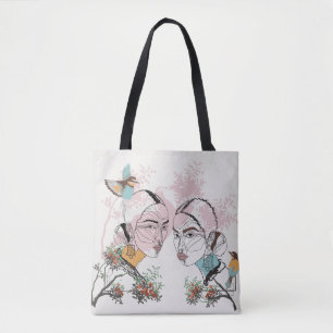 Frauen Line Art Boho Stil Tote Bag Tasche