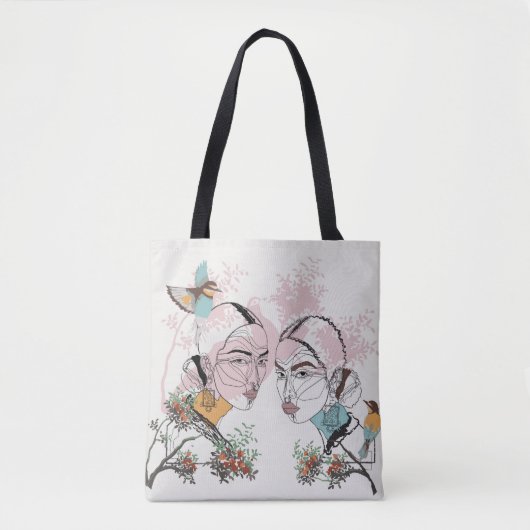 Frauen Line Art Boho Stil Tote Bag Tasche (Vorderseite)