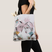 Frauen Line Art Boho Stil Tote Bag Tasche (Von Nahem)