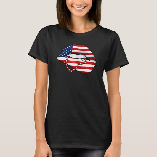 Frauen Lip Biting 4. Juli Coole Patriotische Ameri T-Shirt (Vorderseite)