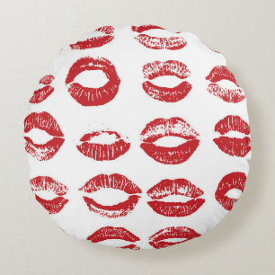 Frauen Lippen Set. Handgezogene Aquarelllips-Isola Rundes Kissen