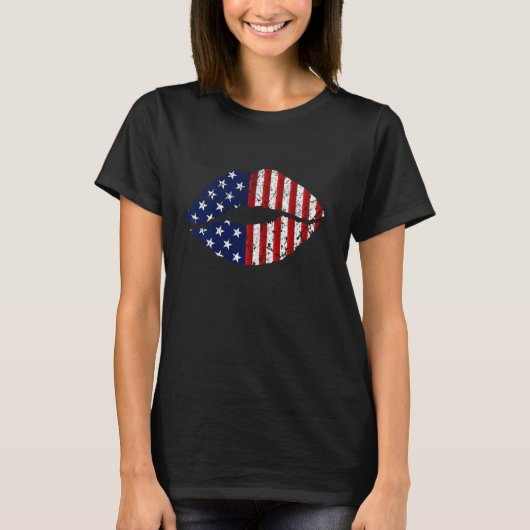 Frauen Lips amerikanische Flagge 4. Juli Proud USA T-Shirt (Vorderseite)