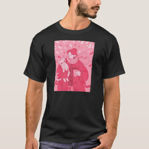 Frauen Mädchen in warmer Kleidung mit einer Katze T-Shirt
