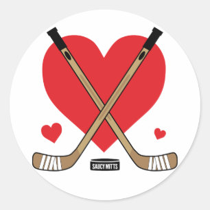 Frauen-Mädchen-Liebe Heart Hockey Sticks Runder Aufkleber