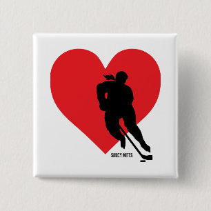 Frauen Mädchen Lieben Herz Hockey Spieler Button