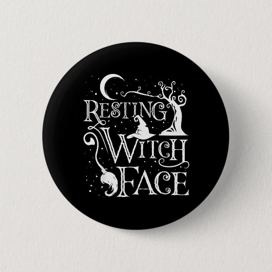 Frauen Mädchen Lustiges Halloween Ruhendes Hexenge Button (Vorderseite)