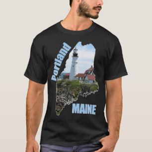 Frauen Maine Portland Leuchtturm Sommer-Küstenlini T-Shirt