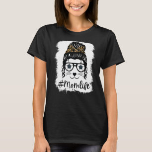 Frauen Mama Leben Messy Bun Fußball geblasene Mütt T-Shirt